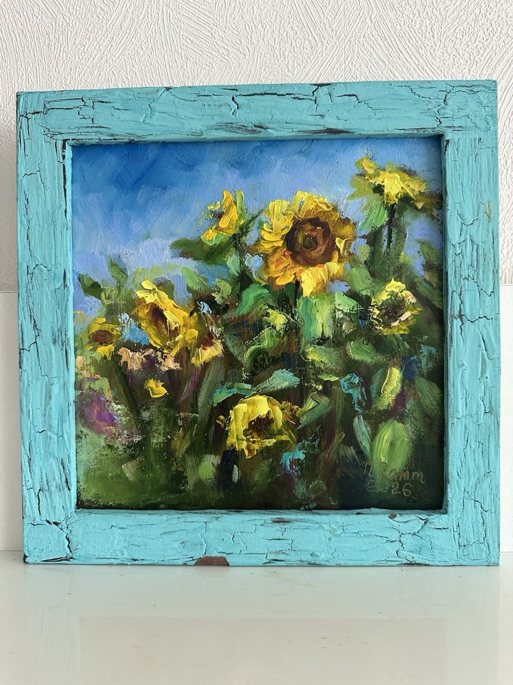 original oil painting Landscape Sunflowers 20x20cm Wall Art Impressionism Gift