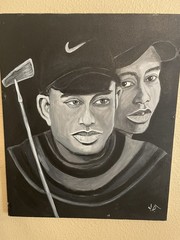 Tiger Woods Portrait Painting : The GOAT , Oil On Canvas ,2003 20×24 Signed JE