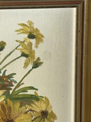 Vintage European Original Oil Painting On Board Signed Sunflowers Framed