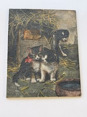 Resin Tile Of Cat Painting Titled “curiosity” 8X10