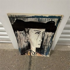 Abstract Portrait Painting of Man on Canvas, Black & White with Blue Accents