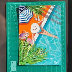 Girl Painting Tropical Palm Original Wall Art Poolside Swim Figurative Summer