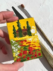 Tuscany ACEO original Painting Italy Original Art Poppy Field Artwork