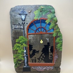 Vintage Laiche Hand Painted Slate New Orleans Jazz Art Bourbon Street 1996