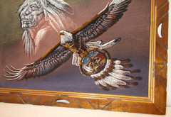 Vintage Black Velvet Painting Bald Eagle Dreamcatcher Indian Frame 23×19 AMAZING