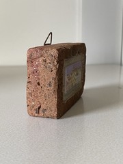Vintage Miniature Painting on Brick Stone Spanish European Landscape Cityscape