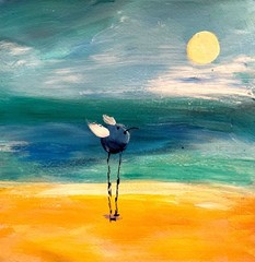 Mary Myers Original Beach Bird Abstract Expressionism 8×8 Signed cradled wood