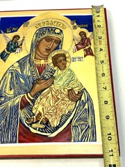 Virgin Mary Baby Jesus Greek Orthodox Gold Icon Hand Painted On Wood 11 x 9