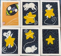 ACEO Original Mouse Mice Space Stars Miniature Painting Art Cute OneCraftyLady