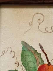 Vtg Still Life On Velour Pear And Strawberries Signed Aprox 7.75″×5.75″