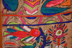 VTG 1960S MEXICAN AMATE BARK PAPER BURLAP FRAMED BIRD FLOWER FOLK ART PAINTING 3