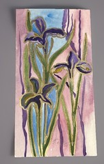Judy Guglielmo Signed Original Iris Floral Watercolor Gold Pen Painting