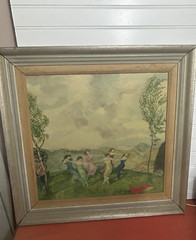Vtg Signed HLK original oil painting copy of Franz Von Stuck Circle Dancing Old