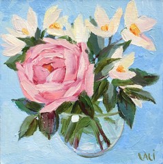Rose Jasmine Original Oil Painting 5″x5″ Pink Rose Pink Floral Still Life Garden
