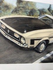 G Campbell? „Ford Mustang“ Watercolor/Gouache Painting – Signed And Framed