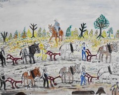 OUTSIDER ART MC 5 CENT JONES SIGNED ORIGINAL PAINTING W PLOWING THE FIELDS THEME