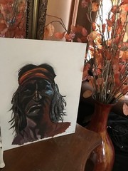 1957 Vintage AMERICAN INDIAN PORTRAIT Old West NATIVE MAN Oil PAINTING By J.J.S