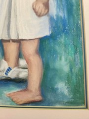 Vintage Original Portait Painting Girl Barefoot Oversize Shoe 1991 Signed 11×15