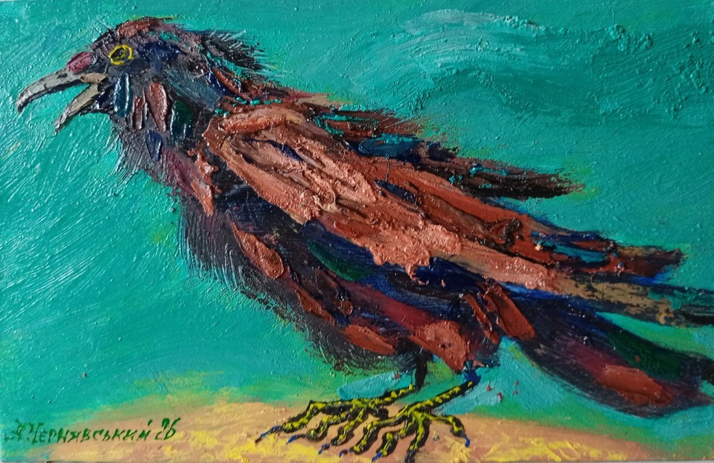 Raven Impasto Painting Original Art Impression Oil Painting 5.5 x 8.6 in