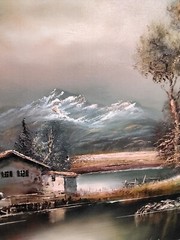 Sighned 1950s Heinz Ross Original Oil Painting On Canvas In 45×33″ Frame.