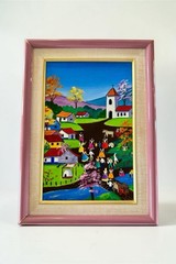 Vtg 90s Peruvian Folk Art Oil Painting Family 14×10” Framed Outsider Art Peasant