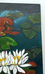 Original Oil Painting On Canvas Waterlilies Unframed Signed 12″ x 24″
