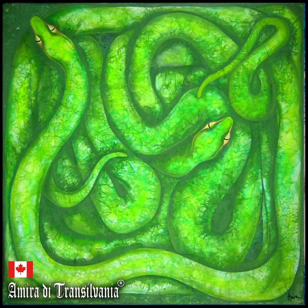 green snake serpent cobra modern art contemporary painting animals head nature
