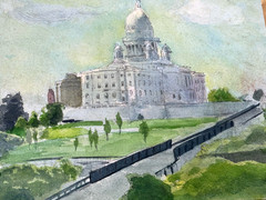 Vintage Watercolor Painting ~ RHODE ISLAND State House ~ 11 7/8″ x 9 3/8″