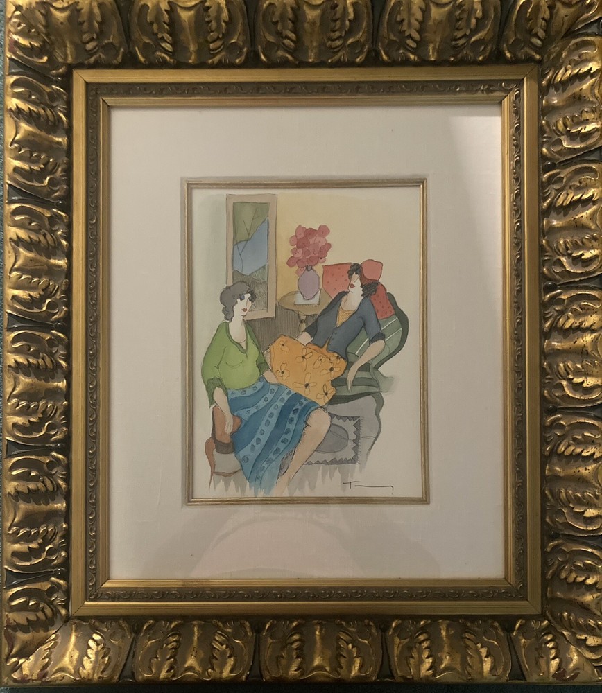 Itzchak Tarkay Original Watercolor Painting Signed “Afternoon Relaxation”