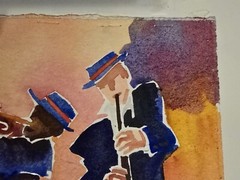 DEBORAH HOOVER ORIGINAL WATERCOLOR #1778 COOL DRUMMER BAND -SIGNED- MUSIC- 21×17