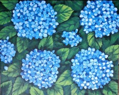Blue Hydrangeas . Original acrylic painting on canvas 16×20