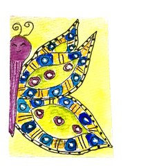 ACEO original butterfly whimsical folk art ATC OOAK Cherie Donnell