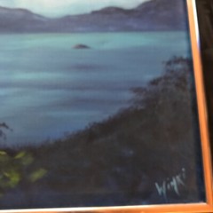 VINTAGE beach moon coast original art PAINTING by Winki moonlite