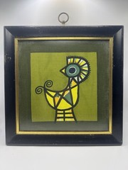 Vintage Mid-Century Modern Abstract Art Pair Hand-Painted on Fabric Framed