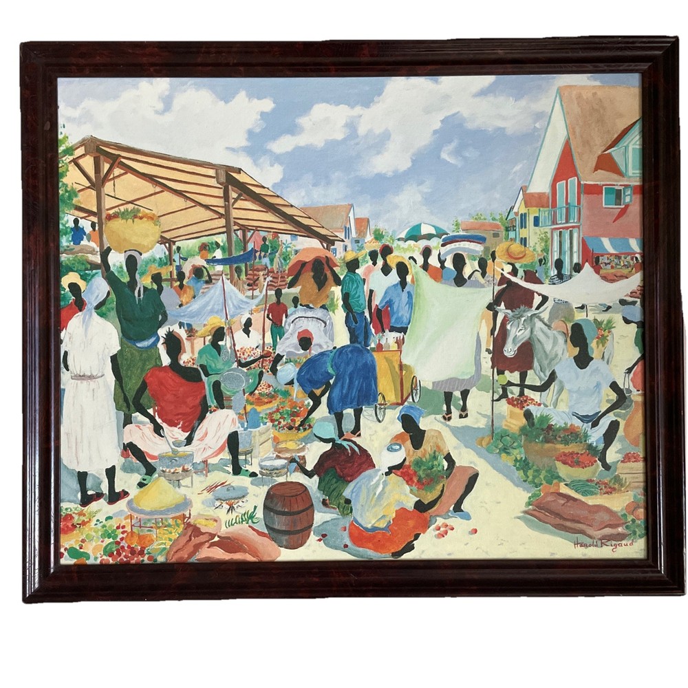 Harold Rigaud Certified Genuine LITHO ON CANVAS „MARKET PLACE“27X23”
