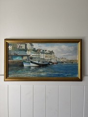Seascape Boat Harbor Oil Painting