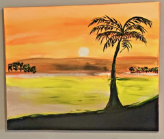 Caribbean Beach Sunset Acrylic Painting On Canvas Handmade Original Art – 30×24″