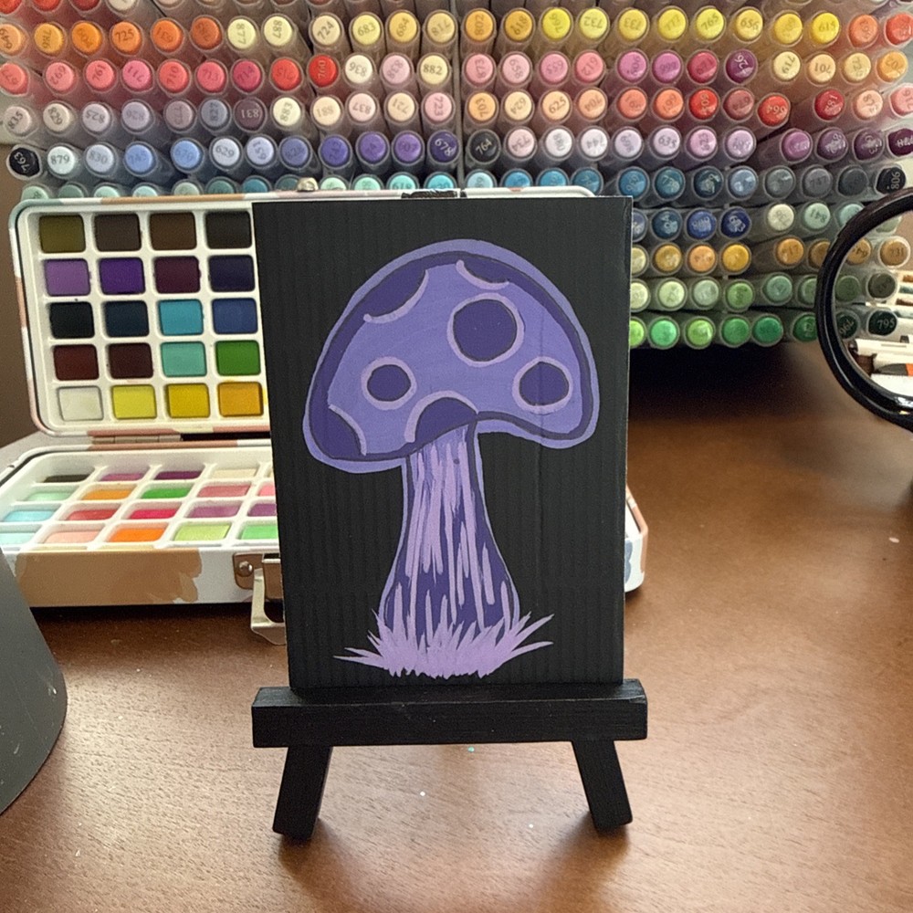 Original Watercolor ACEO – whimsical mushroom art recycle – OOAK Mini Nature