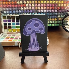 Original Watercolor ACEO – whimsical mushroom art recycle – OOAK Mini Nature