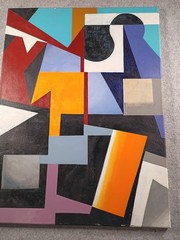 Original Vintage Modern Geometric 70s – 90s Acrylic Painting on Canvas 18×24″