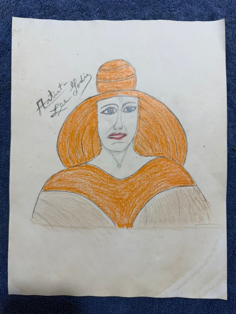 Lee Godie – painting drawing 12.5 x 9.8 in on old paper signed stamped