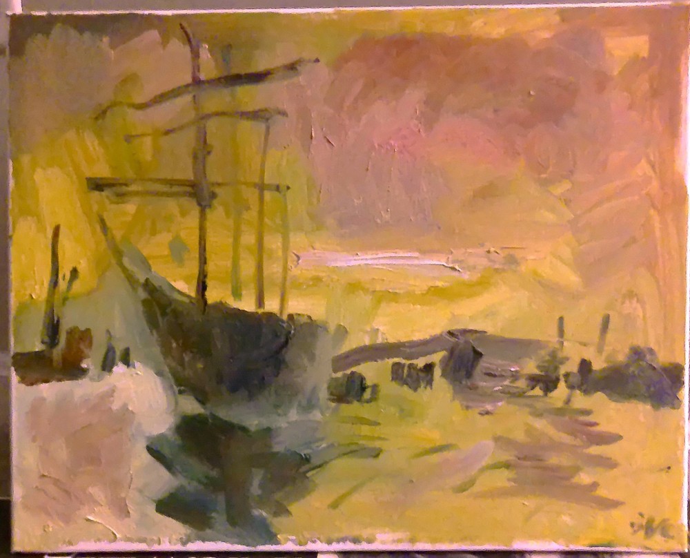 Nautical Seascape Modern Cubist Oil Painting On 16”x20” Canvas Original Signed