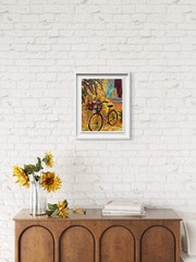 Bicycle Wall Art Floral Painting Cottage Garden Decor 11×14 CV