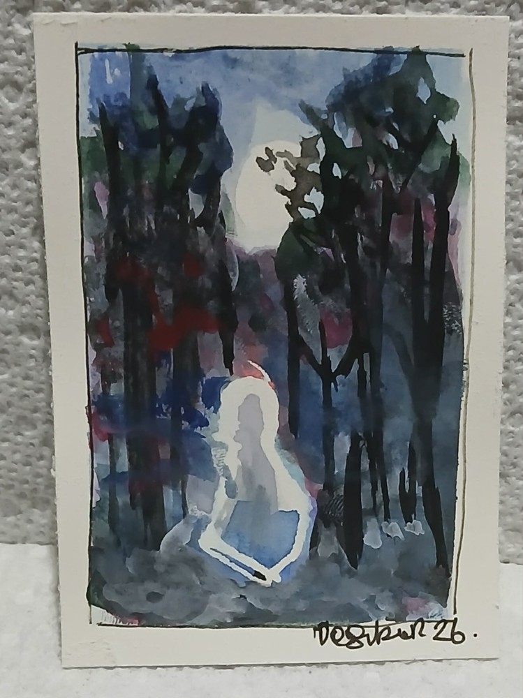 Luneth of the Quiet Pines — OOAK ACEO Folklore Spirit by Virginia Watercolor