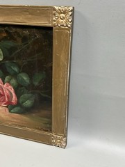 Antique Still Life Textured Roses Oil on Canvas Signed