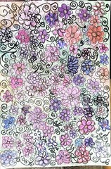 Floral Iradescent Contemporary Pop Art Watercolor Painting 9×12 Signed