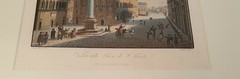 RARE 17TH CENTURY COLORED ENGRAVING PIAZZA DI TRINITA FIRENZE ITALY GOLD LEAF