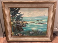 Vintage Plein Air Seascape Ocean Coast Old Frame