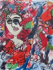 Flower Girl with Cats 90x70x3cm Acrylic/LW Art Milling – Modern Painting