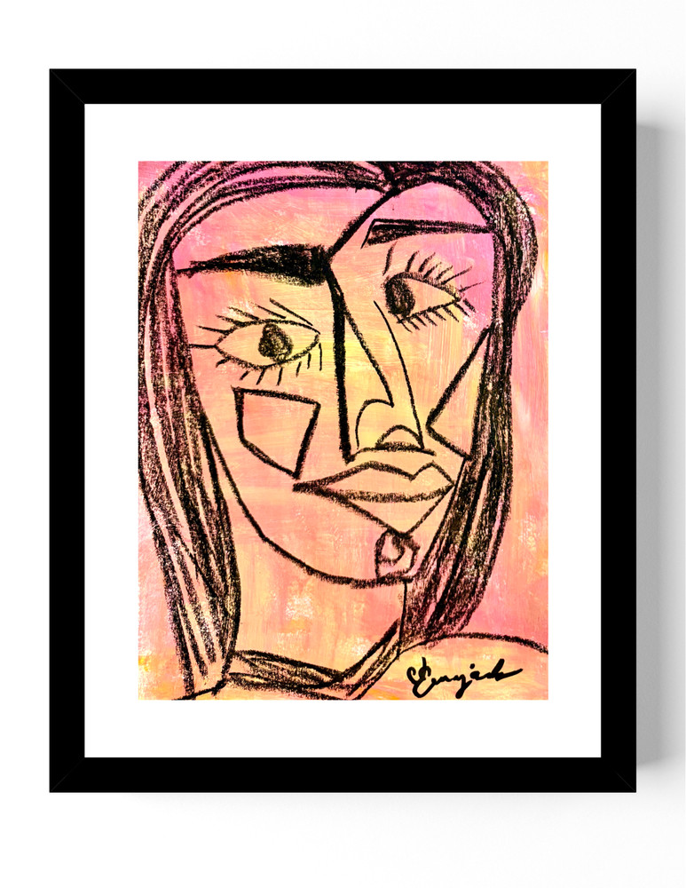Guajardo Art: Woman Cubism 14X11 Original Paper Signed Wall Decor